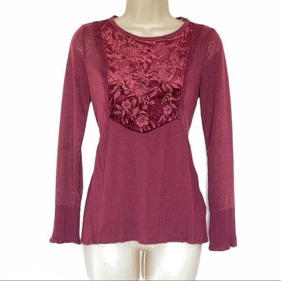 Altar'd State Velvet Floral Long Sleeve Ruffles - Picture 1 of 8